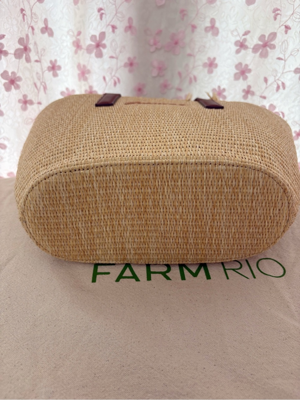 Farm Rio Small Fringed Leather Trimmed Raffia Tote Bag - Picture 4 of 9